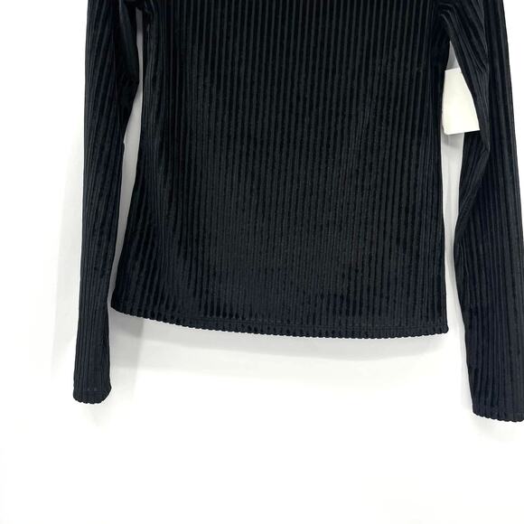 Chelsea Womens Black Velvet Corduroy Buttoned Mock Neck Top - Picture 3 of 9
